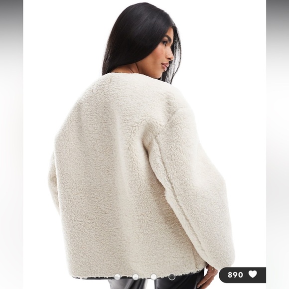 🎄NWT 4th & Reckless exclusive button detail faux shearling jacket in cream - Picture 2 of 11